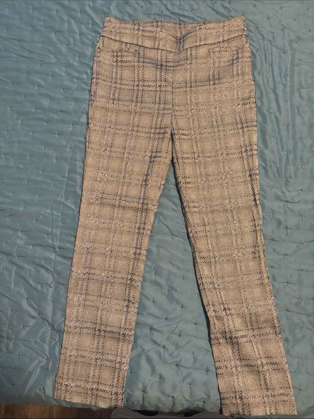 Chico's Gray Metallic Plaid Casual Career Office Pull-On Pants Size 0/4